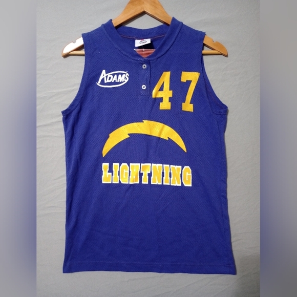 Vintage Trace Mesh By Adams Jersey Sz M #47 Lightening NWT Purple Yellow - Picture 1 of 9